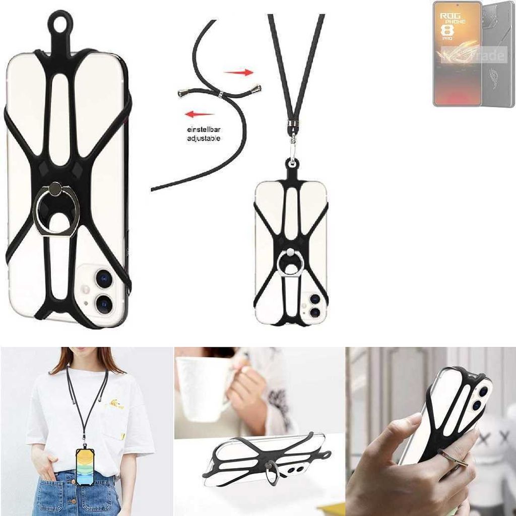 K-S-Trade 3in1 Handykette Handyband Handykordel Halsband Smartphone-Ring Handy-Ring kompatibel mit Asus ROG Phone 8 Fingerhalterung Handyring