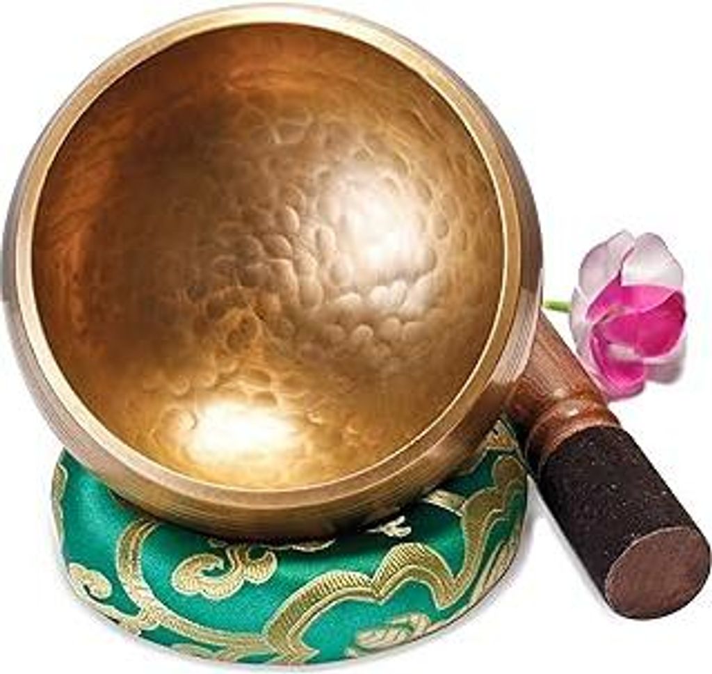 Große Original Tibetische Klangschale - 13cm. Klangschalen Set mit eBook, Klöppel, Klangschalenkissen und Geschenk-Box. Singing Bowl aus Tibet