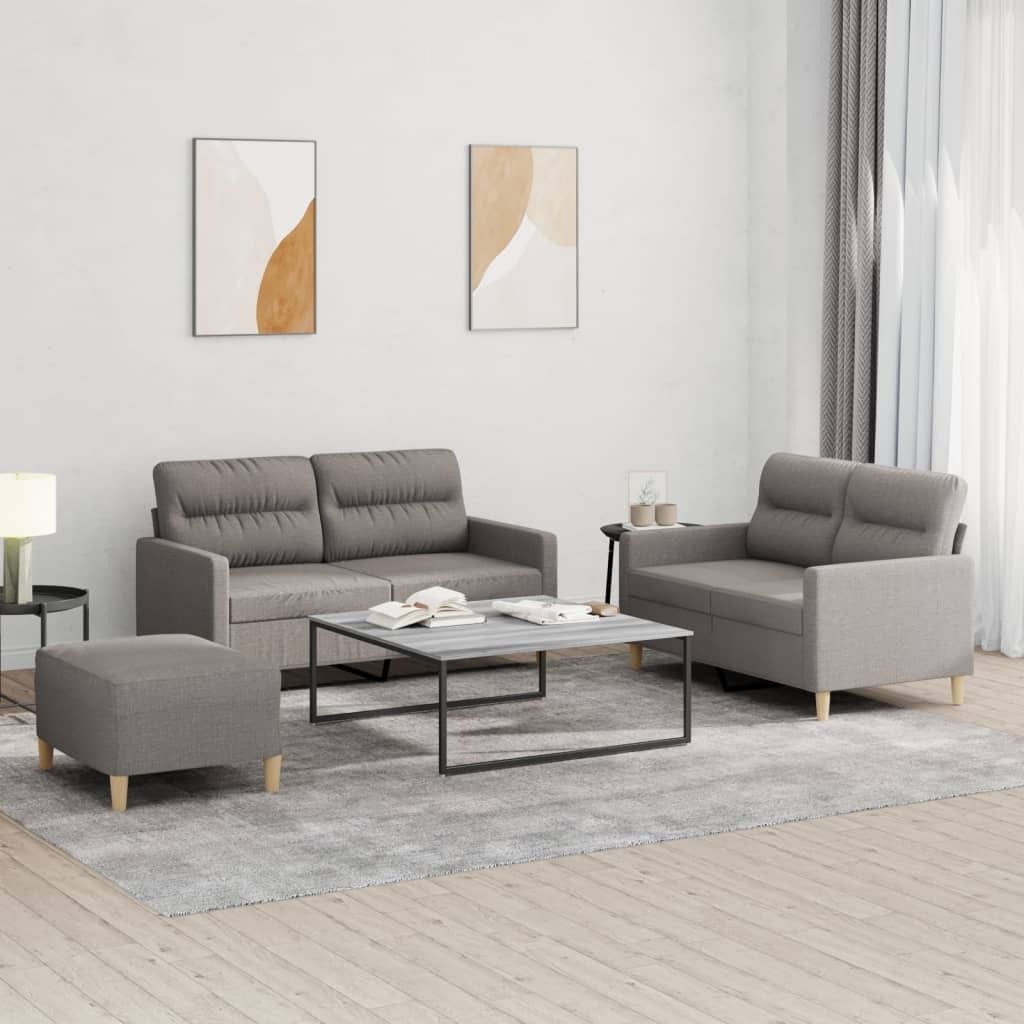 Cloris Designermöbel 3-tlg. Sofagarnitur mit Kissen Taupe Stoff 2024 Neu
