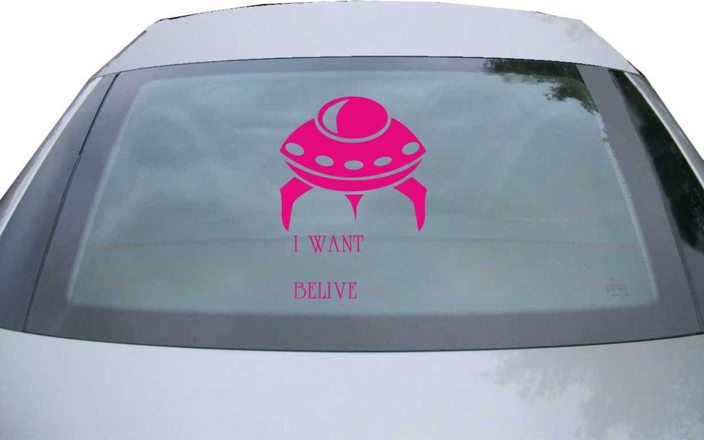 Indigos UG - Aufkleber Heckscheibe & Motorklappe DE7014 - pink - 600x436 mm - I want to believe UFO - Auto Scheiben Fenster Heckklappe Tuning Racin...