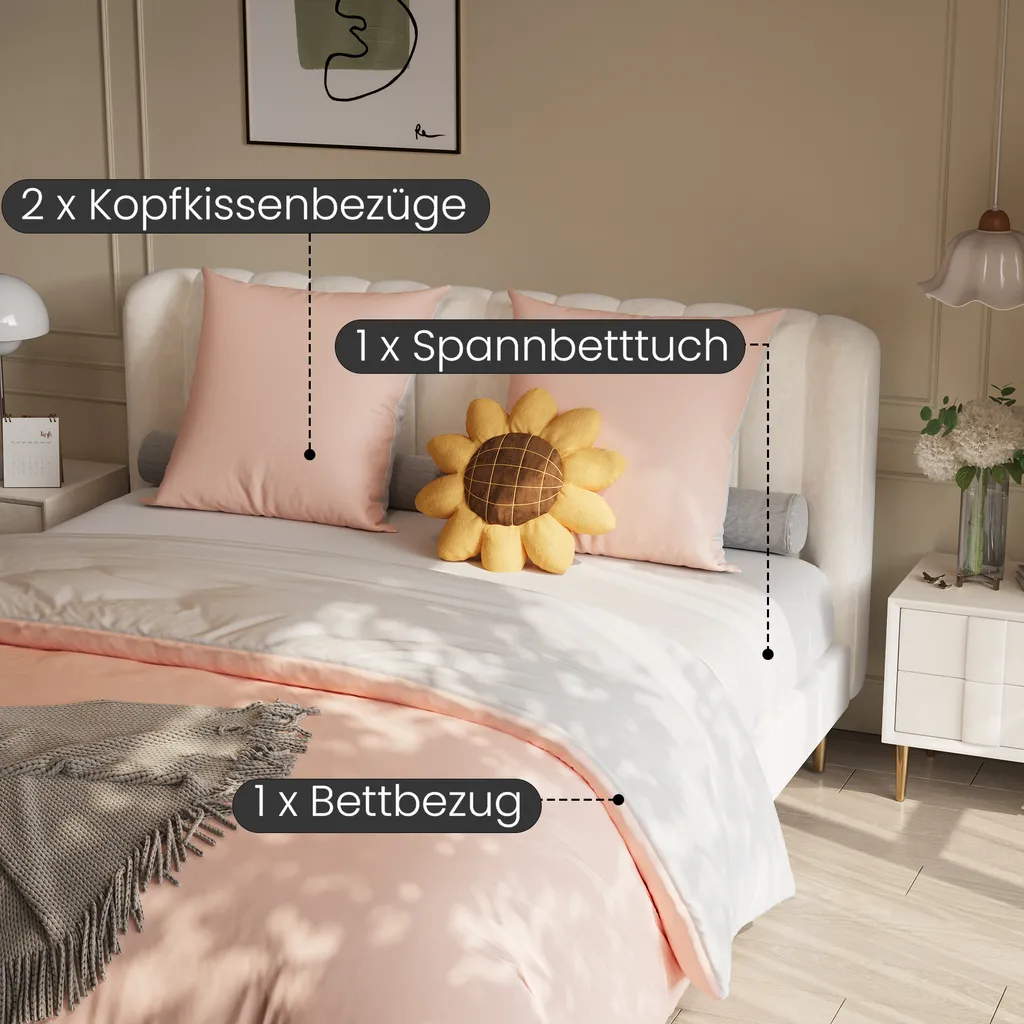 TMMDH Set Copripiumino Singolo 155x220 cm e 2 Federe 50x80 cm, Parure Copripiumino Singolo in Microfibra Rosa Bianco Carino Floreale - Copripiumini Morbido ed Ipoallergenico
