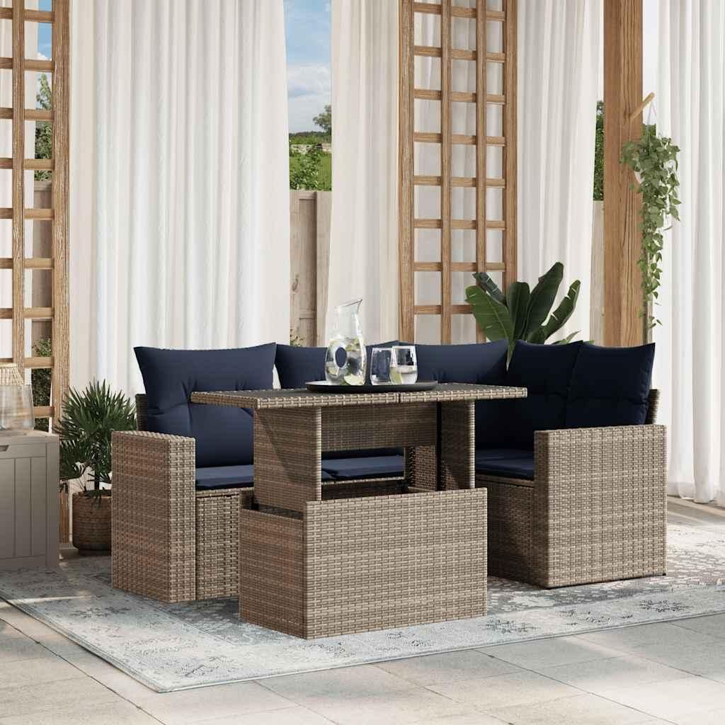 Maison Exclusive - 5-teiliges Gartensofa-Set mit Kissen, grau, Polyrattan
