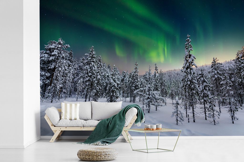 MuchoWow Fototapete für Wohnzimmer oder Schlafzimmer Wandtapete Vinyl Motivtapete Winterlandschaft in Finnland - 390x260 cm - Papiertapete