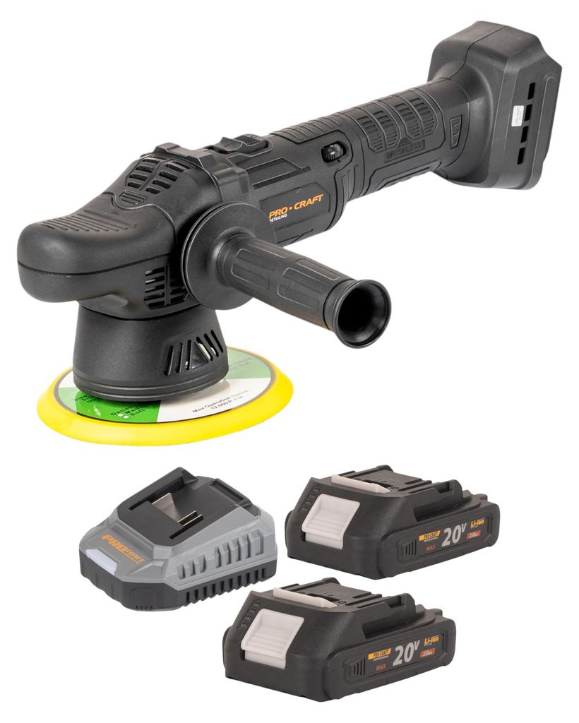 Procraft PM20bb Akku Poliermaschine 20 V 150 mm + 2x Akku 2,0 Ah + Ladegerät