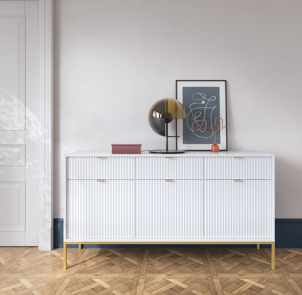 Große Weiße Kommode Mit Goldenem Gestell - 154X39X83 Cm