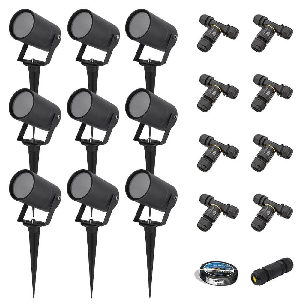 HOFTRONIC LED Gartenstrahler 9x Dimmbar IP65 GU10 Schwarz Erdspieß