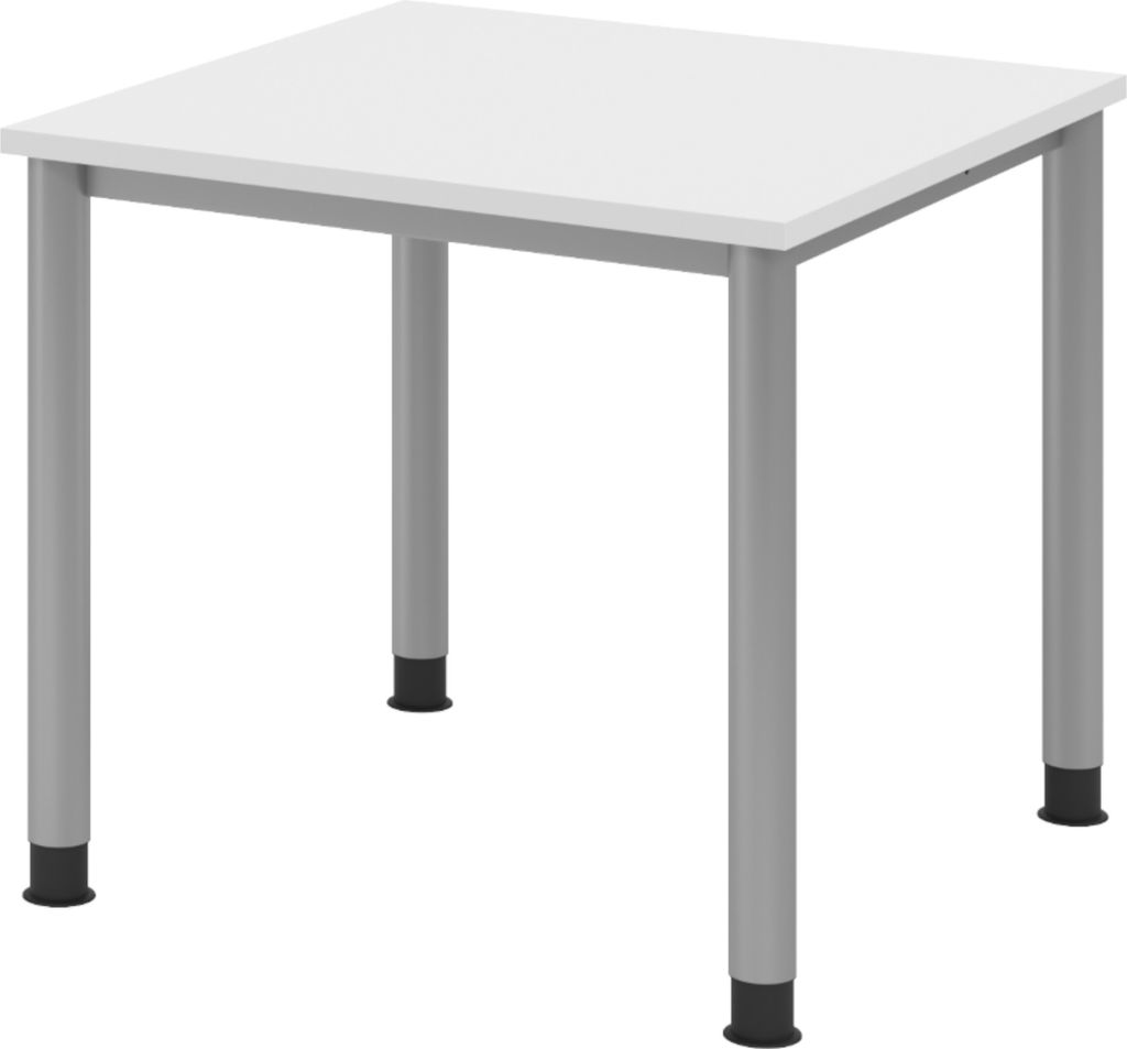 bümö Schreibtisch Serie-H Gestell: Silber - Nachbildung: Weiß, Größe: 80 x 80 cm