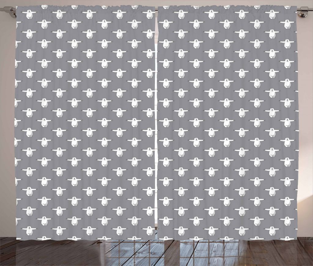 ABAKUHAUS Eisbär Rustikaler Vorhang, Funny Animals Hug, Wohnzimmer Universalband Gardinen mit Schlaufen und Haken, 280 x 245 cm, Schwarz Weiß Grau