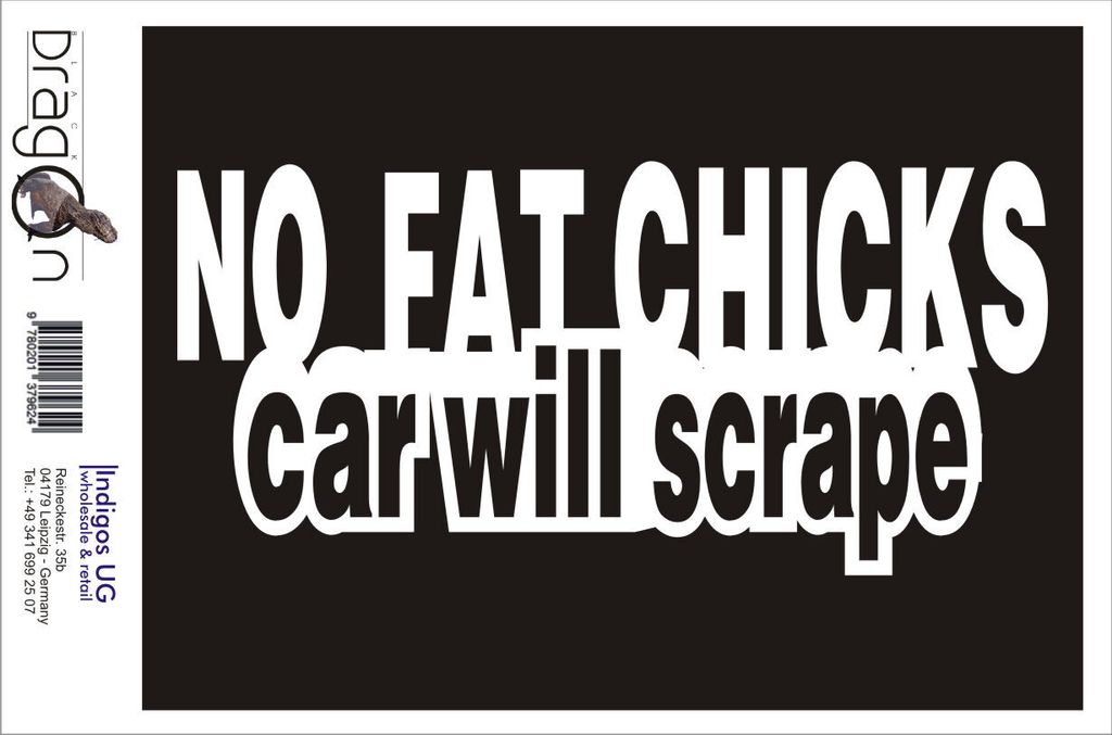 Aufkleber / Autoaufkleber - JDM / Die cut / Auto / OEM - No fat chicks car will scrape - 210x100mm gold - Heckscheibe / Heckscheibenaufkleber