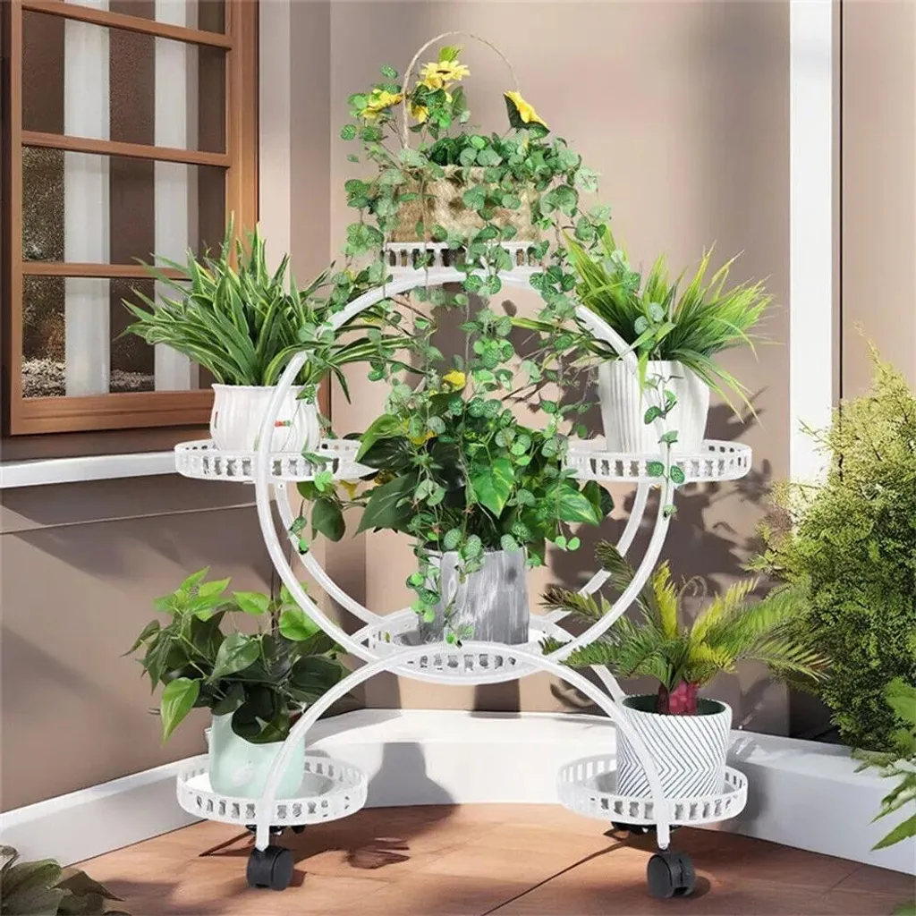 Support plantes 6 niveaux métal blanc Modèle Étagère Jardinage Flora-L6