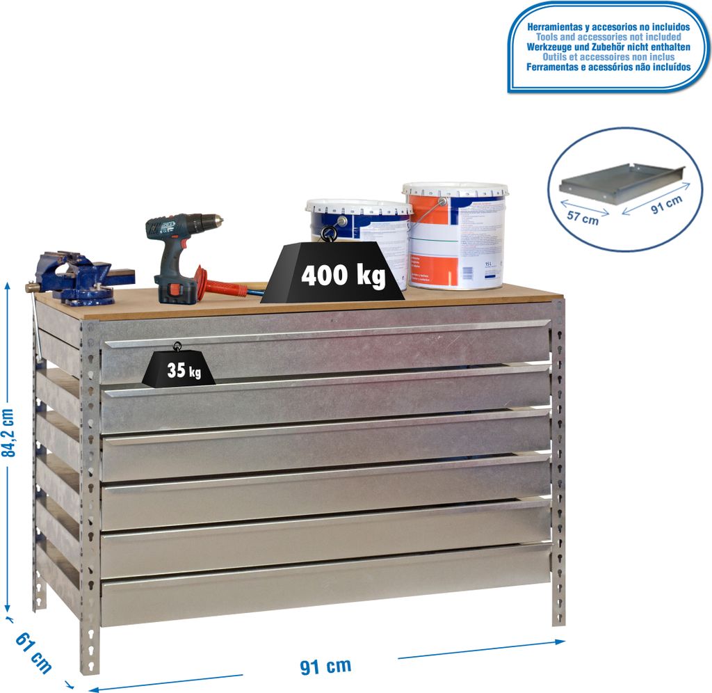 Simonrack Werkbank SIMONWORK BT5 BOX silber 6 Schubladen 91,0 x 61,0 x 84,2 cm