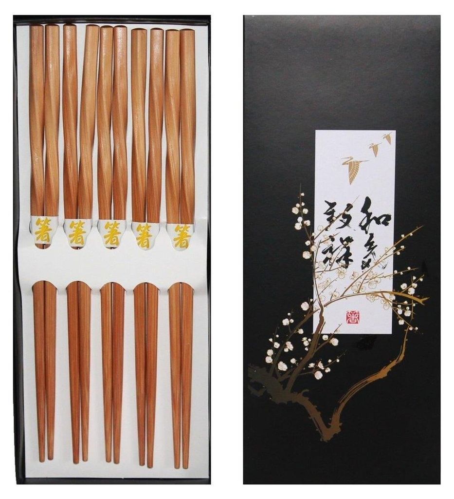 070 Essstäbchen Chopsticks 5 Paar Geschenkset Design Twisted Bambus Holz natur
