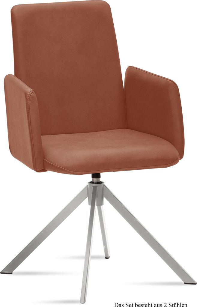 Armlehnstuhl drehbar (2er-Set) Dreama 52x92x60 Edelstahl/Cognac