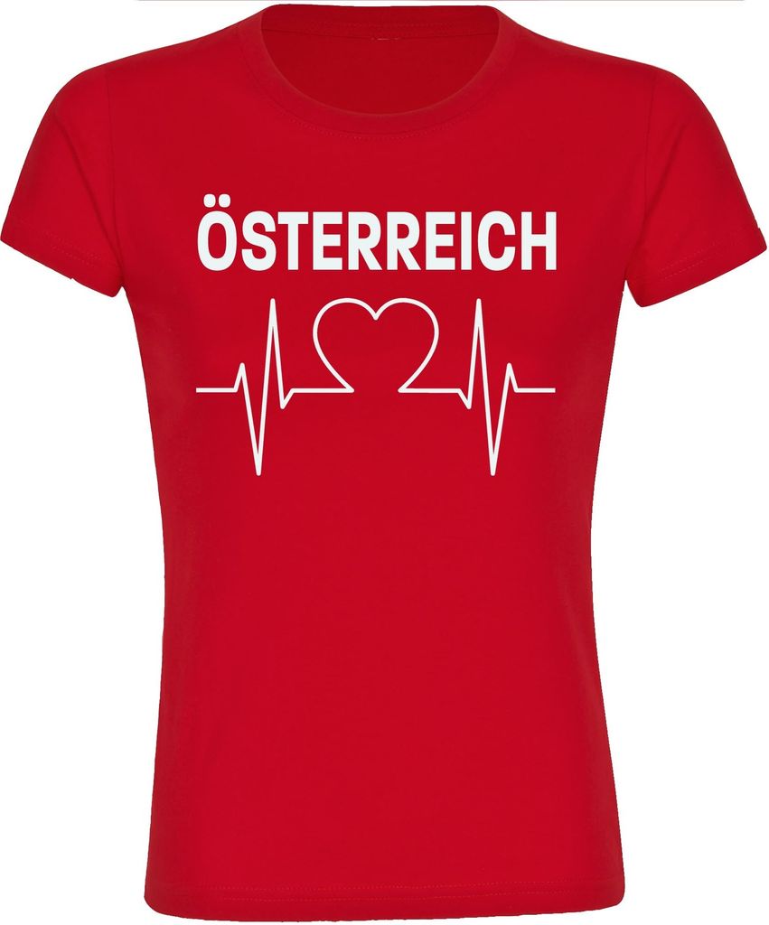 multifanshop Damen T-Shirt - Österreich - Herzschlag, rot, Größe XXL