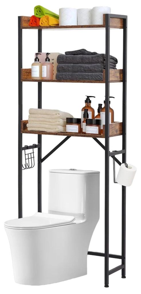 Badezimmer-Aufbewahrung - Übertoilettenregal - 3 Ebenen - Metall - Rostbeständig - Freistehend - Platzsparend - Für Bad und Waschküche