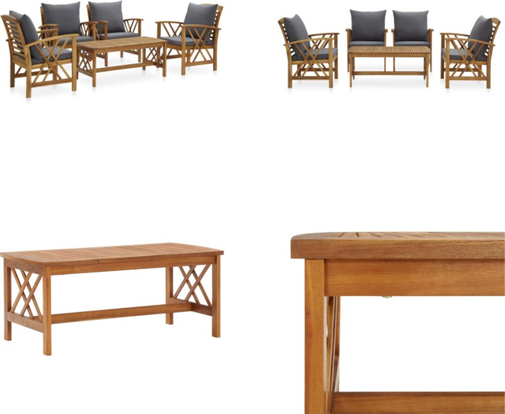 vidaXL 5 tlg. Garten Lounge Set mit Auflagen Massivholz Akazie - Garten-Lounge-Set - Garten-Lounge-Sets - Gartenmöbel - Gartenmöbel-Set