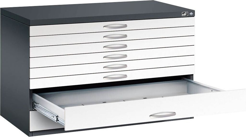 CP 7100 Planschrank schwarzgrau, verkehrsweiß 8 Schubladen 110,0 x 76,5 x 76,0 cm