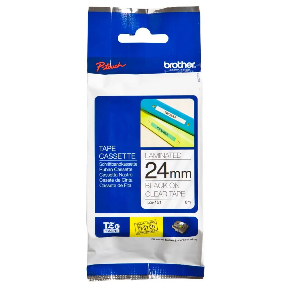 Cassetta Nastro Brother TZE151 TZe 151 | 24mm x 8m Nero/Clear