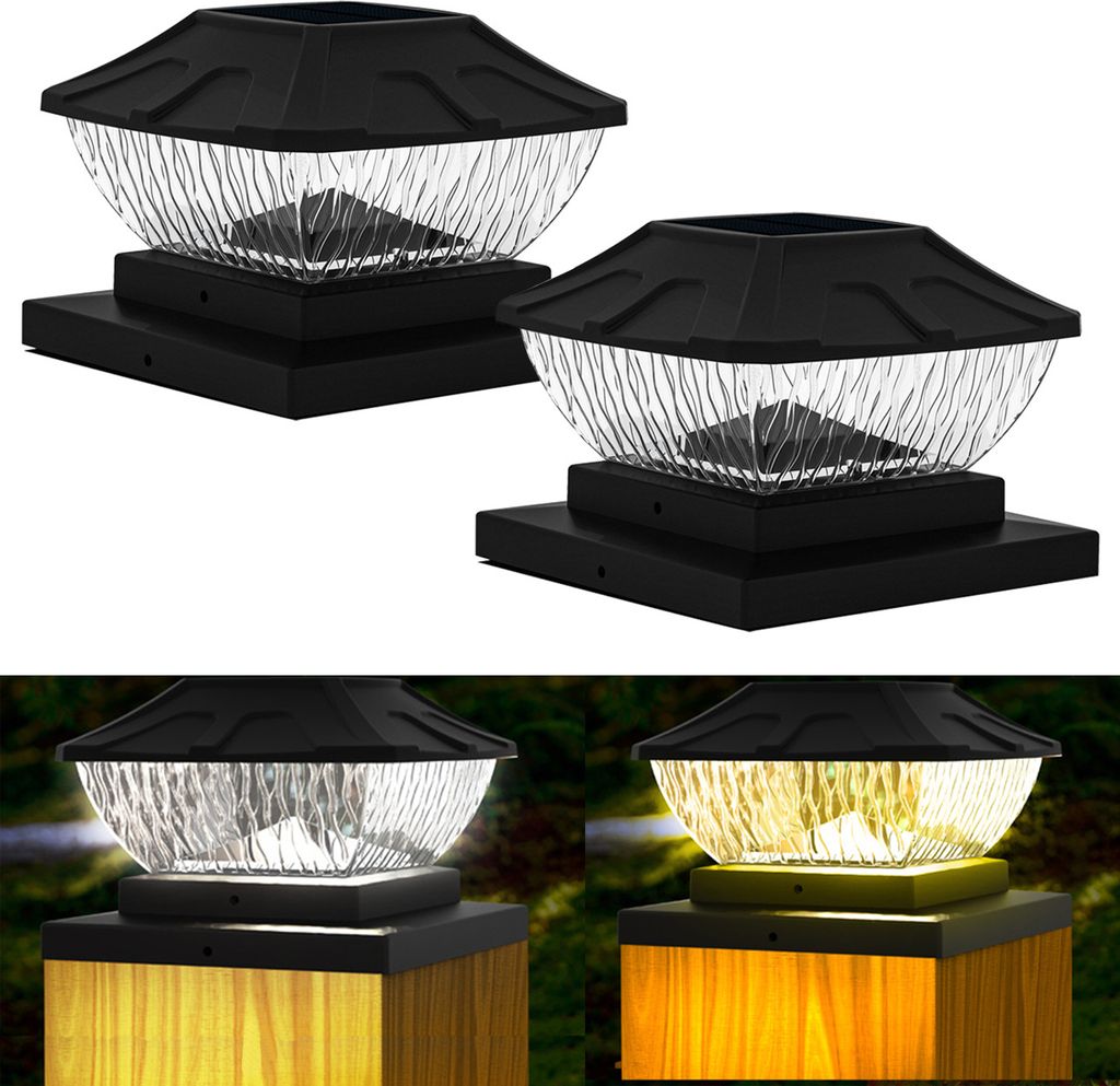 2Stück Solarlampen für Außen Garten, IP65 Wasserdicht, Dualmodus Weiß/Warmweiß Licht, 600mAh, für Terrasse, Garten, Zaun, Torpfosten, Gartenl...