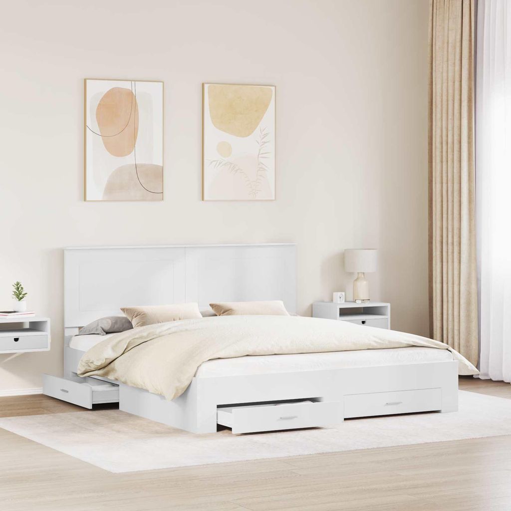 “2026 Modern“ Bettrahmen mit Kopfteil Weiß 180 x 200cm Holzwerkstoff - Designermöbel 370433 - Klassische BettenJugendbett Tagesbett