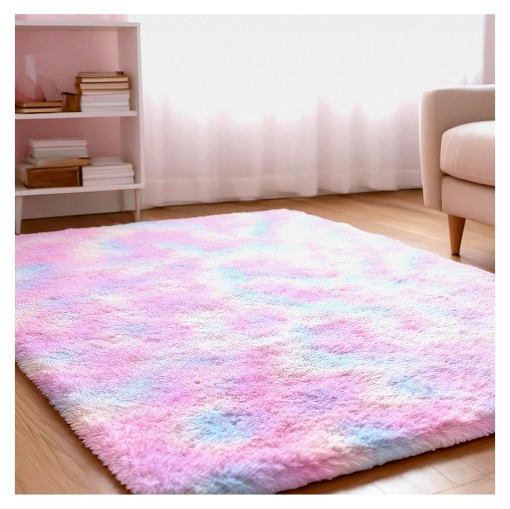 Flauschiger Hochflor Teppich Regenbogen, Waschbarer Teppich 140x200 cm für Wohnzimmer, Anti-Rutsch, Extra große Teppiche für Schlafzimmer, Weich...