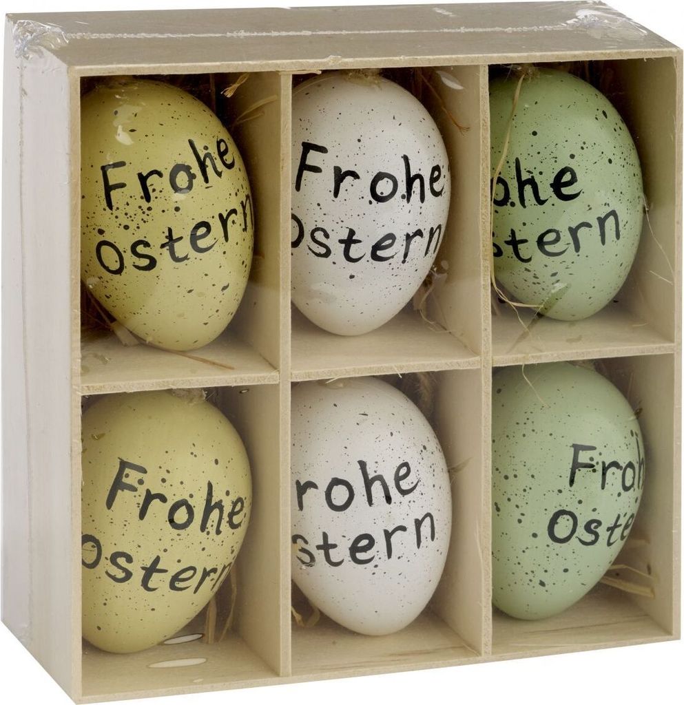 TrendLine Deko Ostereier 5,5 cm grün weiß gelb 6 Stück