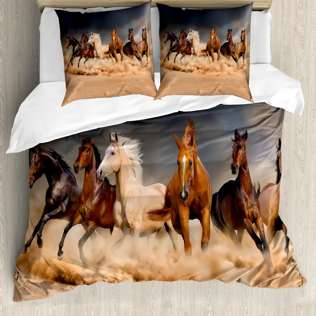 Set Copripiumino ABAKUHAUS Cavalli al Galoppo 155x220cm - Stile Equino