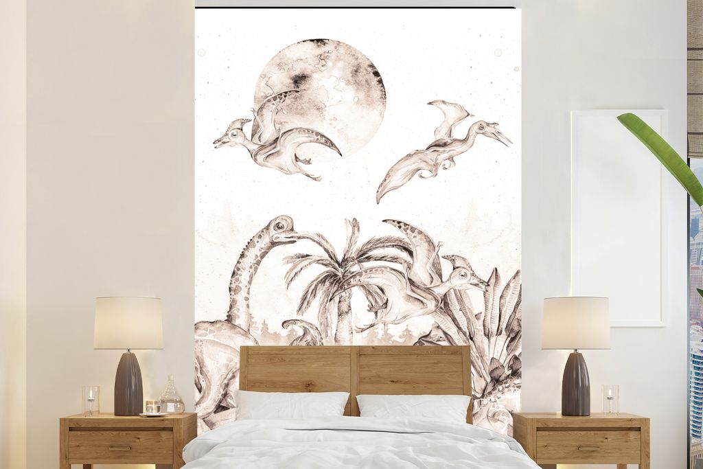 MuchoWow Fototapete für Wohnzimmer oder Schlafzimmer Wandtapete Vinyl Motivtapete Dino - Kinder - Dschungel - Pflanzen - Kinder - 145x220 cm - K...