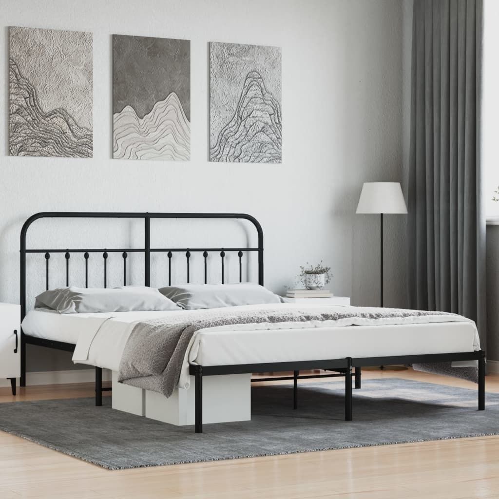 The Living Store Bettgestell mit Kopfteil Metall Schwarz 183x213 cm