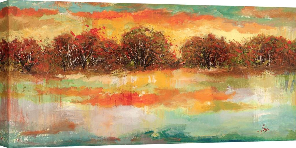 Landschaftsbild – Leinwanddruck – Luigi Florio – Sonnenuntergang am See – 100 x 50 cm