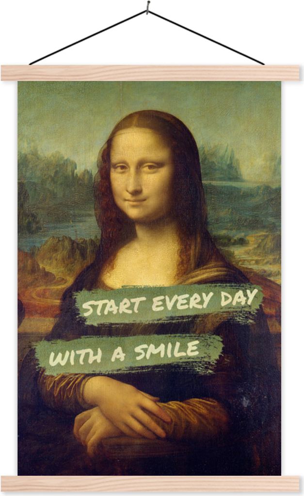 MuchoWow Textilposter Mona Lisa - Da Vinci - Zitat 60x90 cm mit holzfarbenen Rahmen - Textil