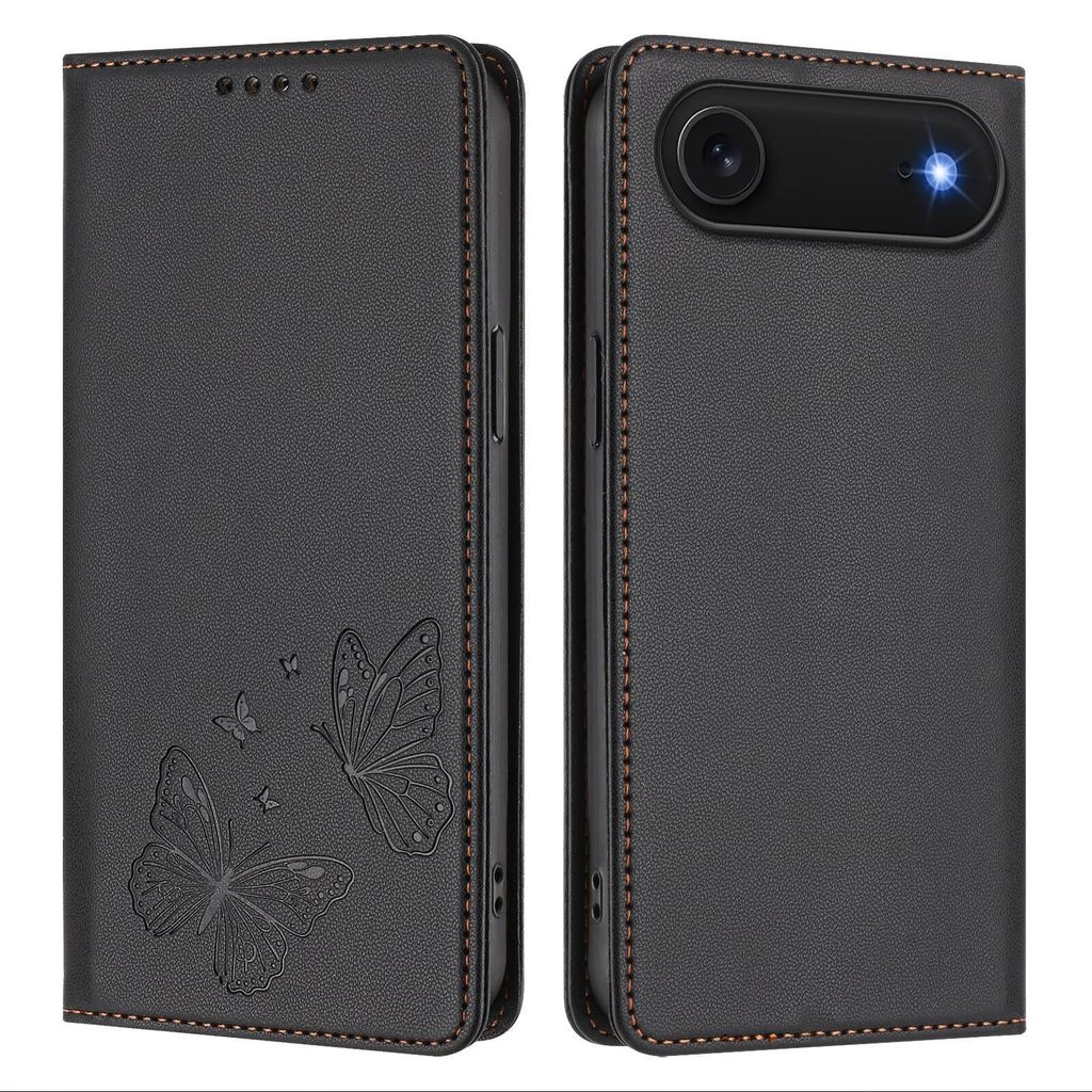 Lederhülle für iPhone Air, Schmetterling Prägung Leder Brieftasche Schutzhülle mit Ständer Schwarz