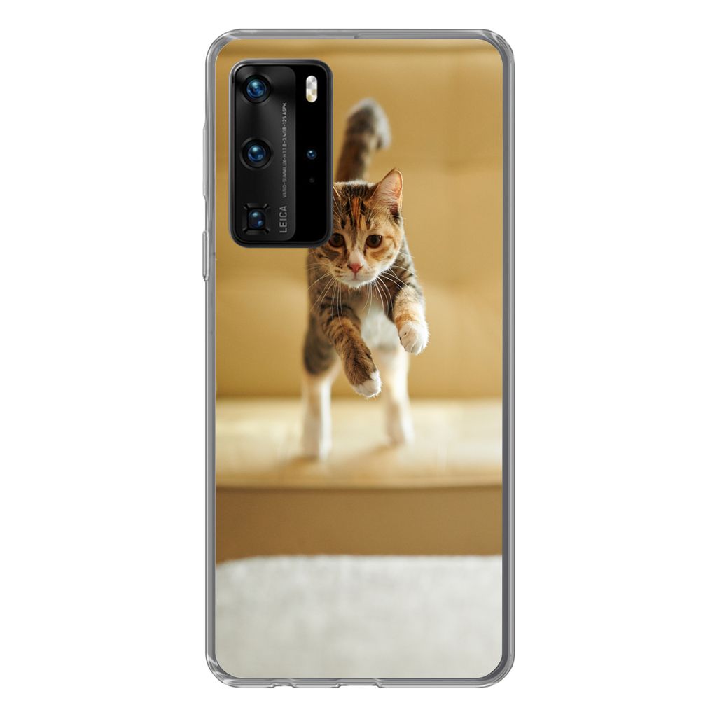 MuchoWow Handyhülle Schutzhülle Hülle für Huawei P40 Pro Katze - Frühling - Stuhl Silikon Softcase Handy Hülle - Schutz