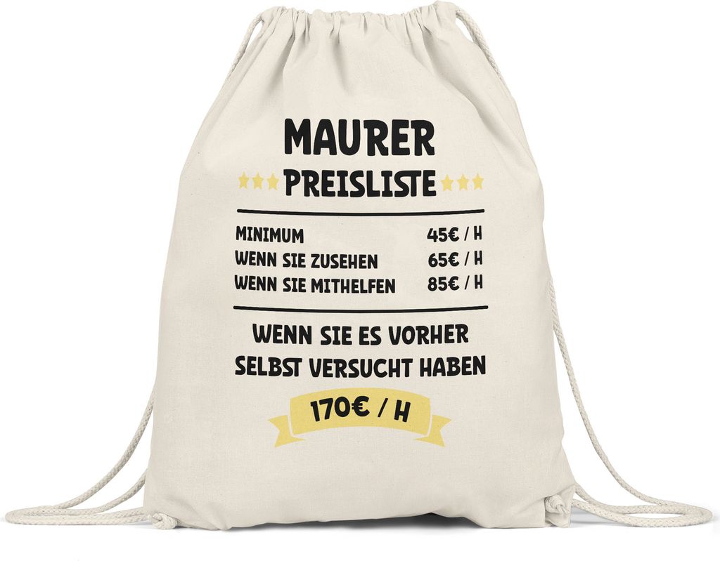Maurer Preisliste Turnbeutel Gymsack Beton Werkzeug Produktbild 