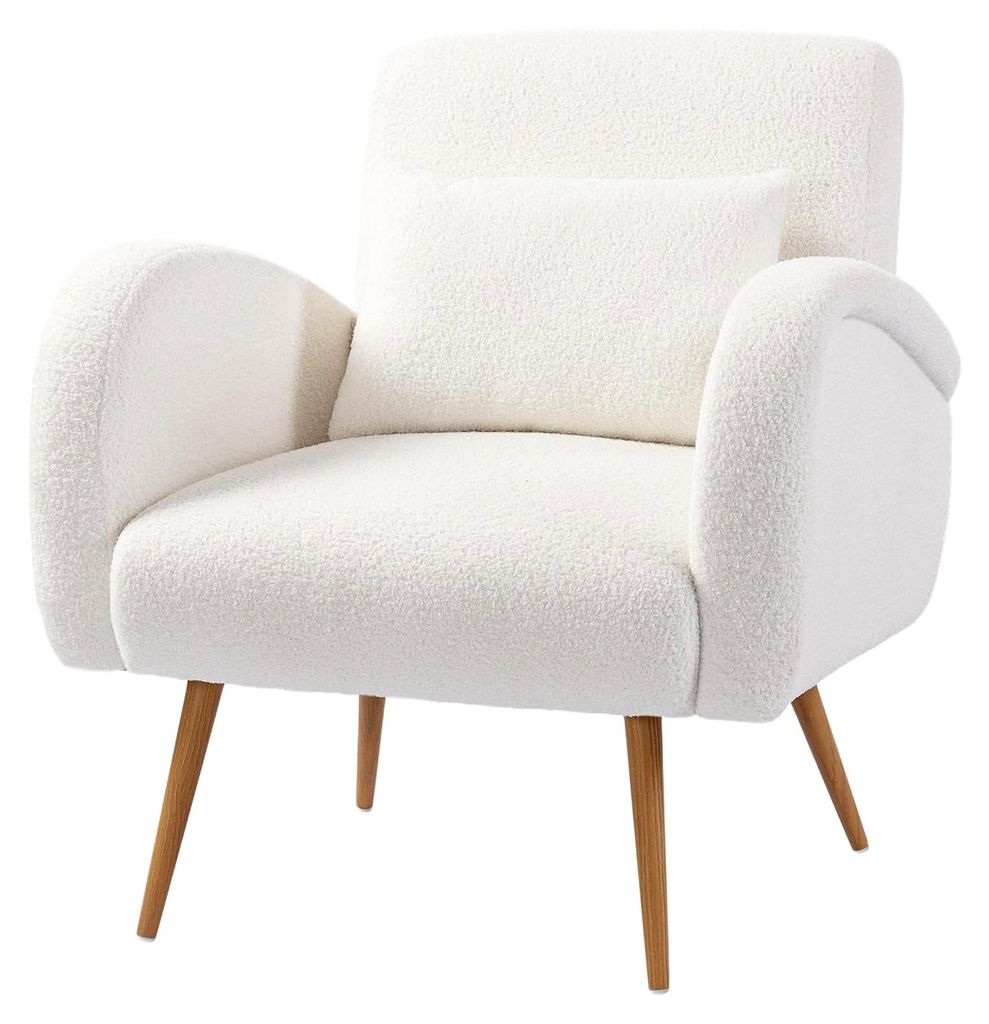 Gepolsterter Loungesessel mit Armlehnen und Lendenkissen, Relaxsessel mit Metallbeinen in Fleece-Optik, Polstersessel für Schlafzimmer und Wohnzim...