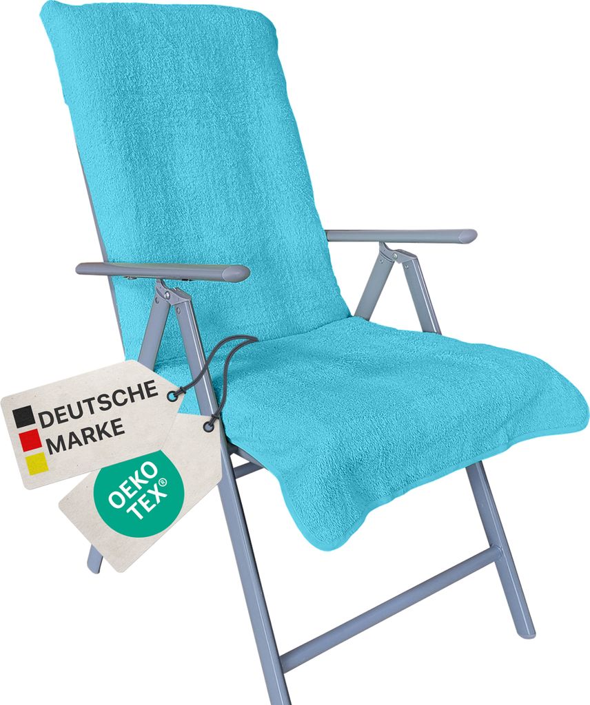 NYVI Frottee Schonbezug für Gartenstuhl NYVISpa 60x130 cm Türkis - Hygiene Auflage für Hochlehner Gartenstühle Campingstühle - Handtuch Bezug ...