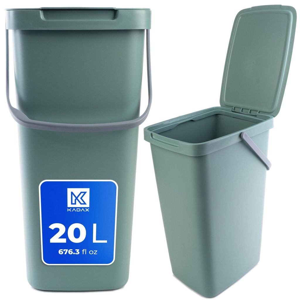 KADAX Abfallbehälter mit Deckel und Griff, Abfalleimer aus Plastik, Mülleimer für die Mülltrennung (Grün, 20L)