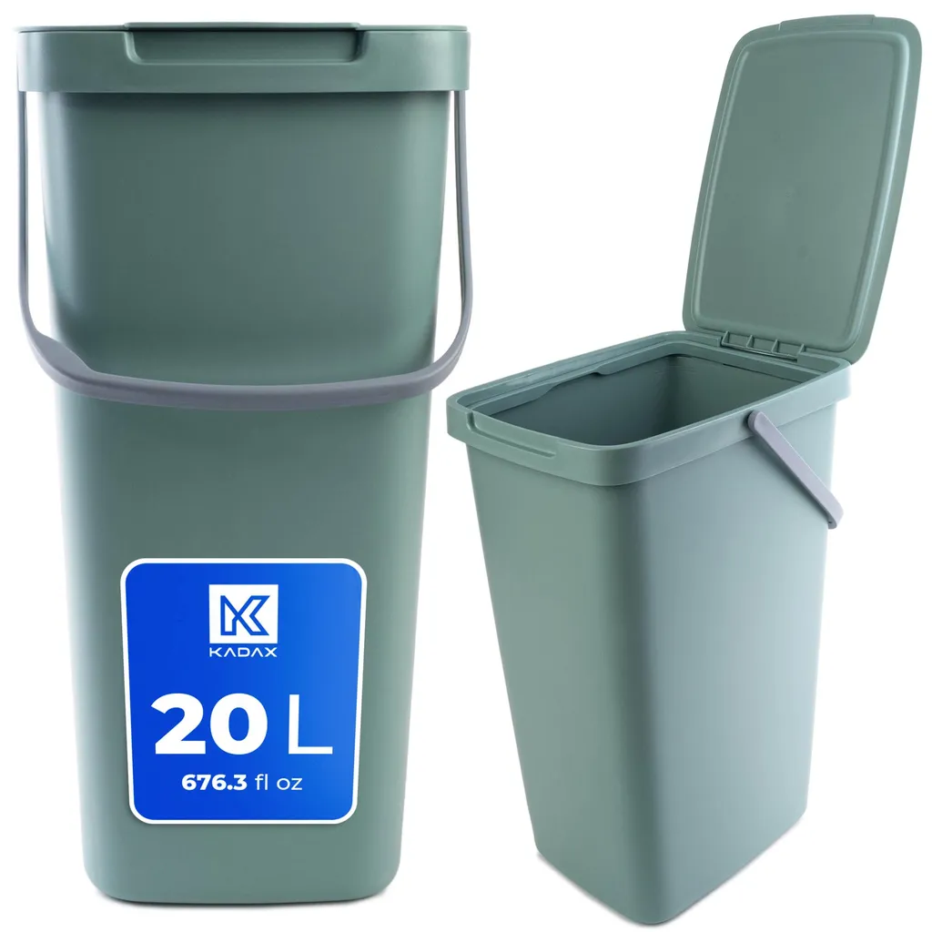Poubelle plastique 20L avec anse de transport et couvercle anti-odeur