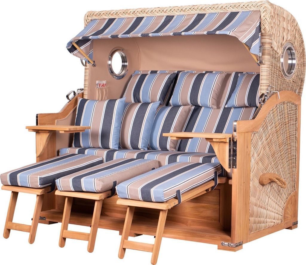 Strandkorb - bene living - Königssee Dreisitzer Teak Bullauge - PE shell - Modell 580 - inkl. Liftersystem
