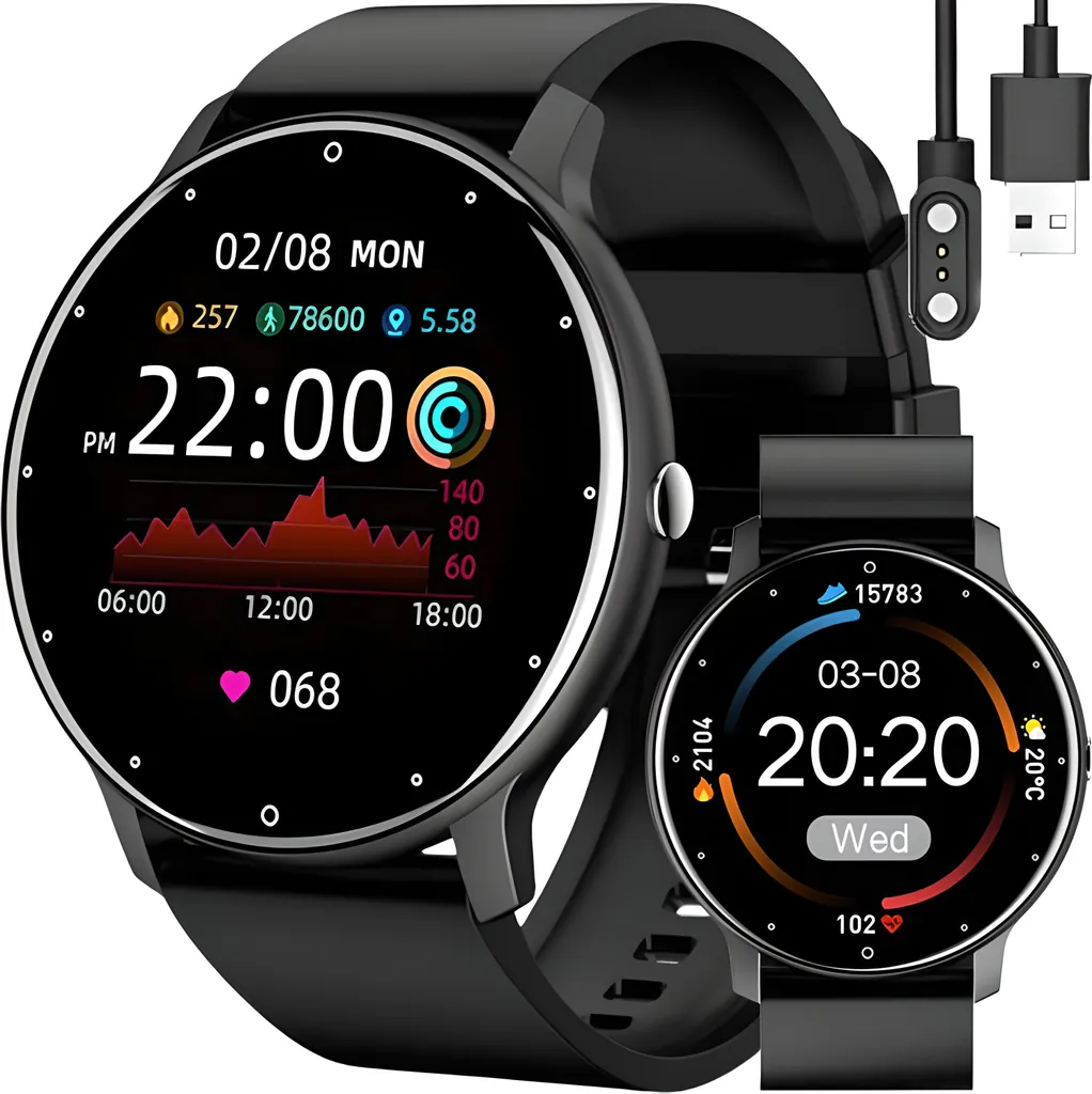 Montre sport fitness noire pour homme et femme compatible iOS Android