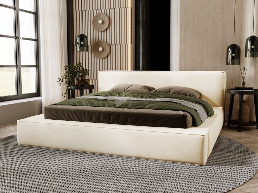 GRAINGOLD Exklusive Polsterbett 180x200 cm Armani premium - Designerbett mit Velvet Stoff, Bettkasten & Lattenrost - Beige (Amon 18)