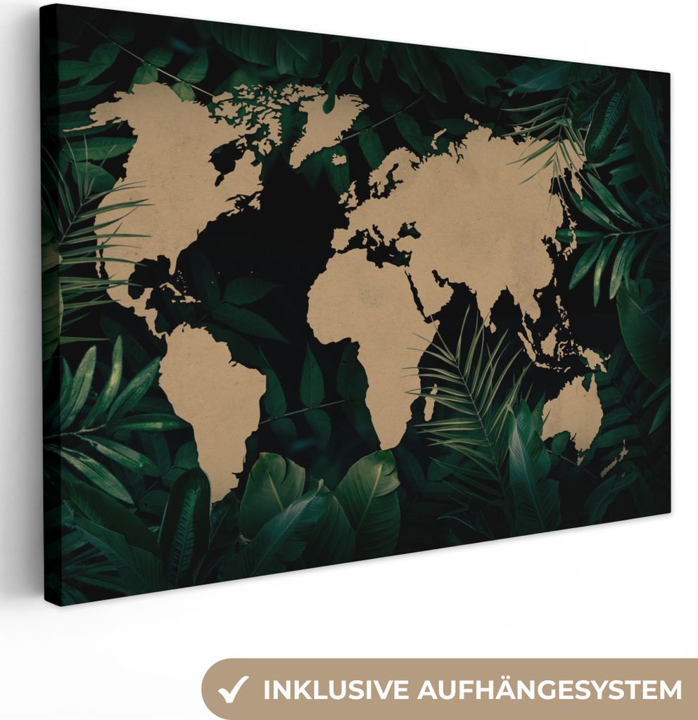 OneMillionCanvasses - Leinwandbilder - 150x100 cm, Weltkarte - Pflanzen - Tropische Pflanzen, Wandbilder Kunstdruck Wanddekoration