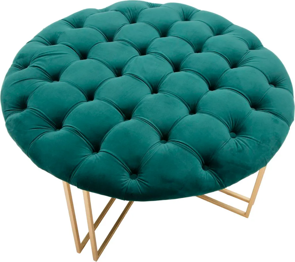 Pouf Design Velours Vert et Finition Or 90x90 cm Style Art Déco
