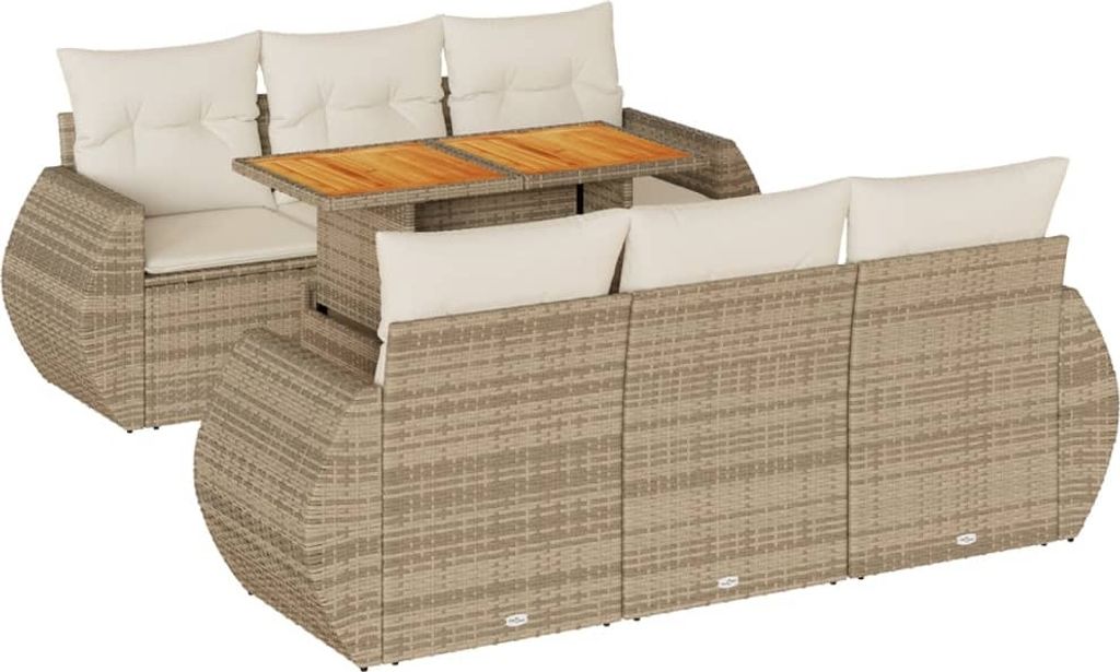 7-tlg. Garten-Sofagarnitur mit Kissen Beige Poly Rattan