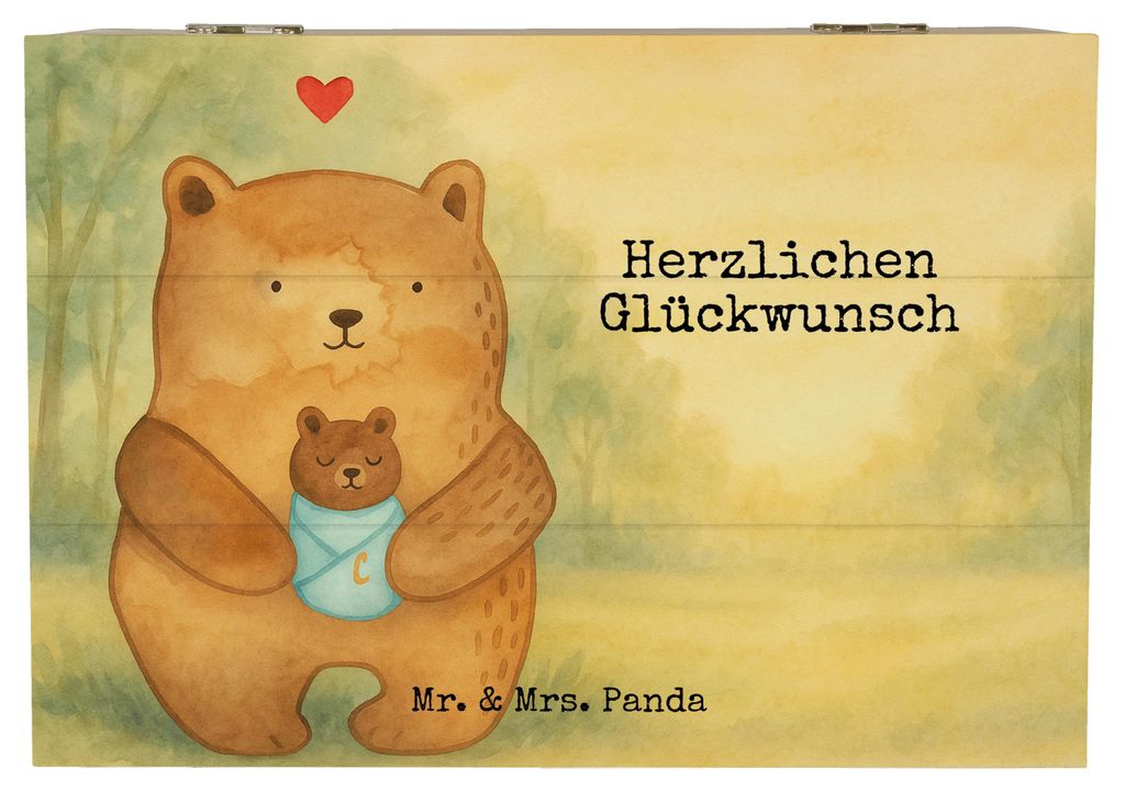 Mr. & Mrs. Panda Geschenkbox Bär Baby Design 22 x 15 cm - Weiß - Geschenk, Geburtstag, Kiste, Glückwunsch, Holzbox, holzkästchen, geschenkkiste...