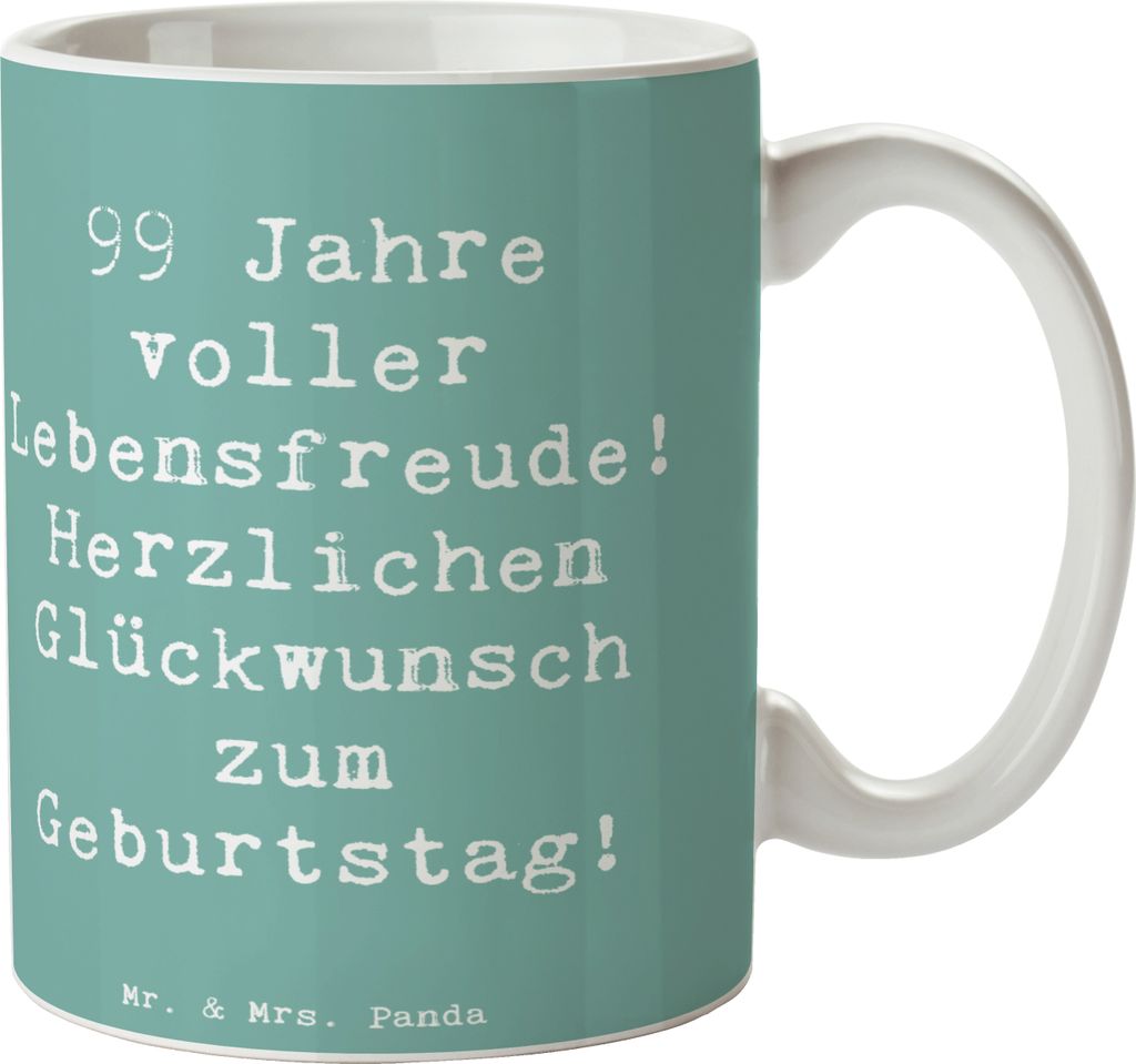Mr. & Mrs. Panda Kaffeetasse Spruch 99. Geburtstag Lebensfreude - Meeresbrise - Geschenk, Happy Birthday, Geburtstagsgeschenk, Teetasse, Zitat, Tri...