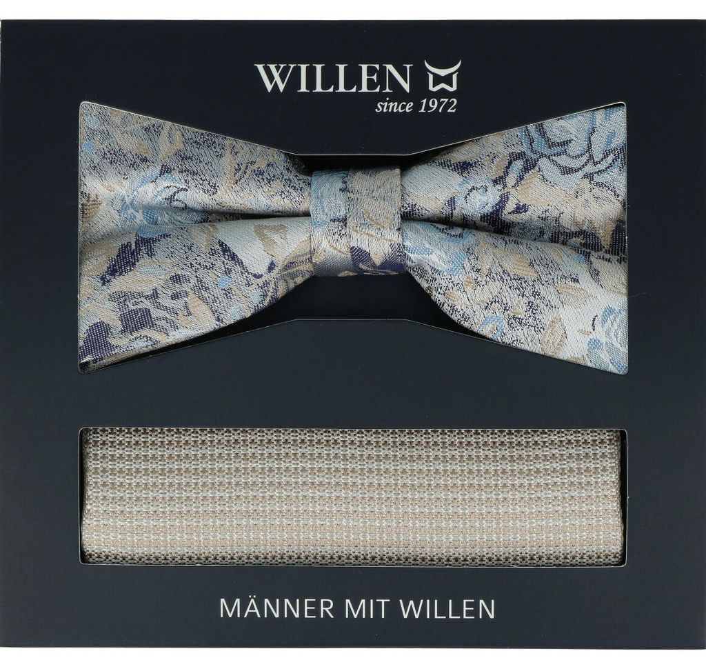 Fliege Set aus Seide mit Blumendesign, Schleife 11,5x5,5cm, Einstecktuch 27,5x27,5cm