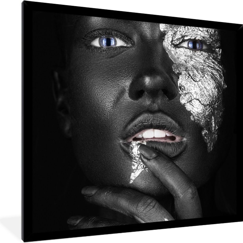MuchoWow® Gerahmtes Poster Frau - Silber - Schwarz - Farbe Produktbild 