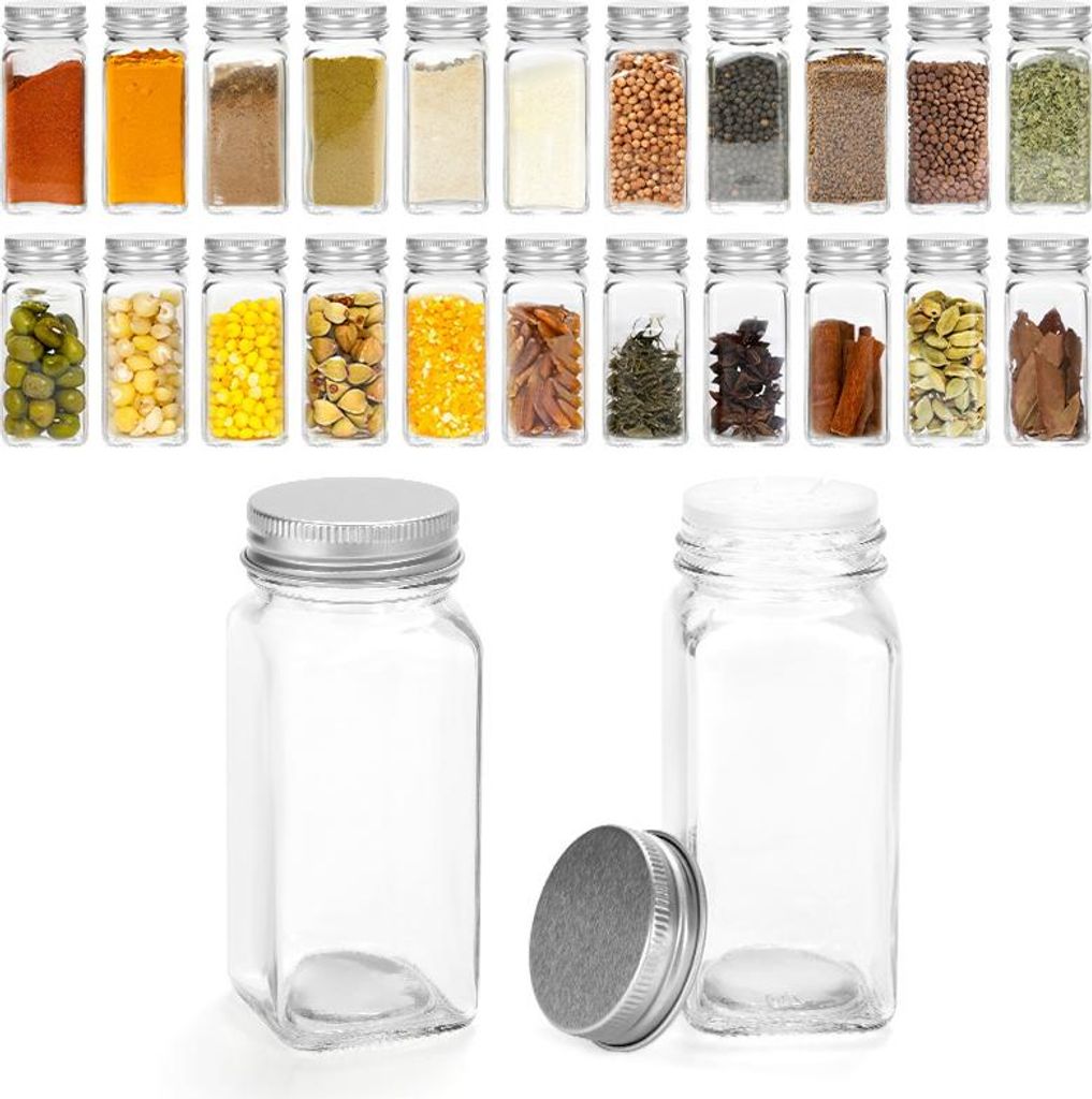 Jayseuw Gewürzgläser Eckig 12 Stück 120ml Glas Gewürzdosen mit Streueinsatz, Wasserdicht Etiketten, Trichter, Reinigungsbürste Gewürzbehälte...