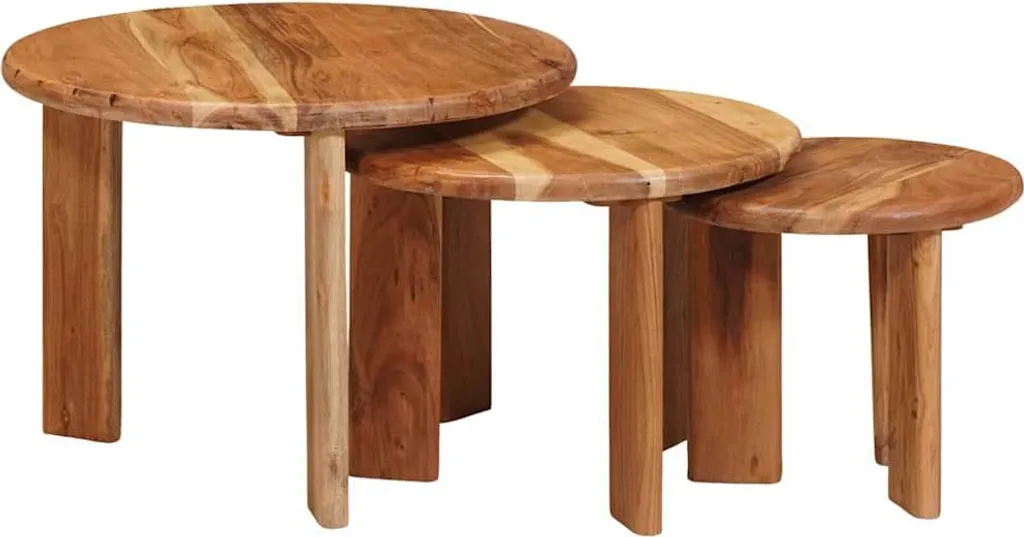 vidaXL Tavolini da salotto impilabili 3 pezzi Marrone Legno massello di acacia